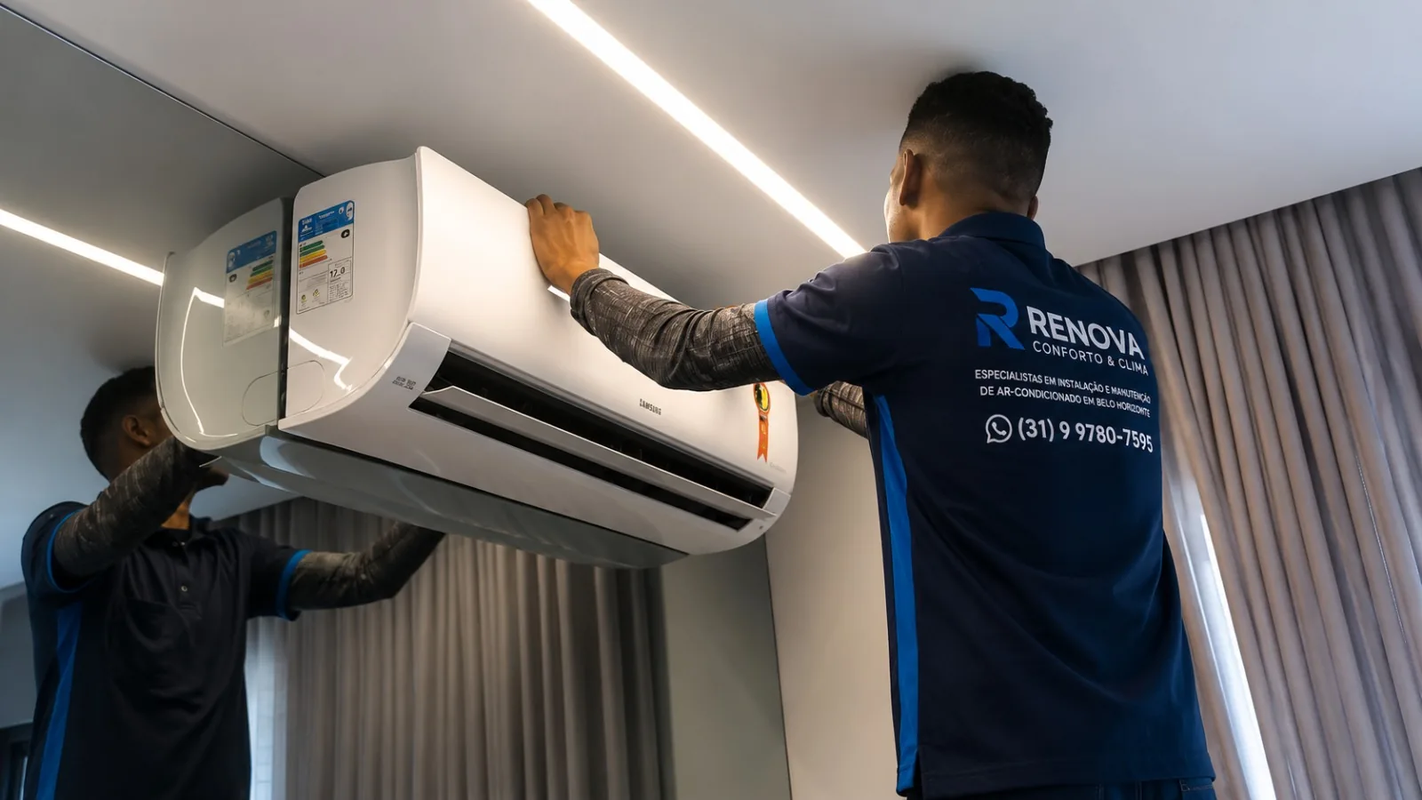 Técnico da Renova instalando ar-condicionado split em Belo Horizonte